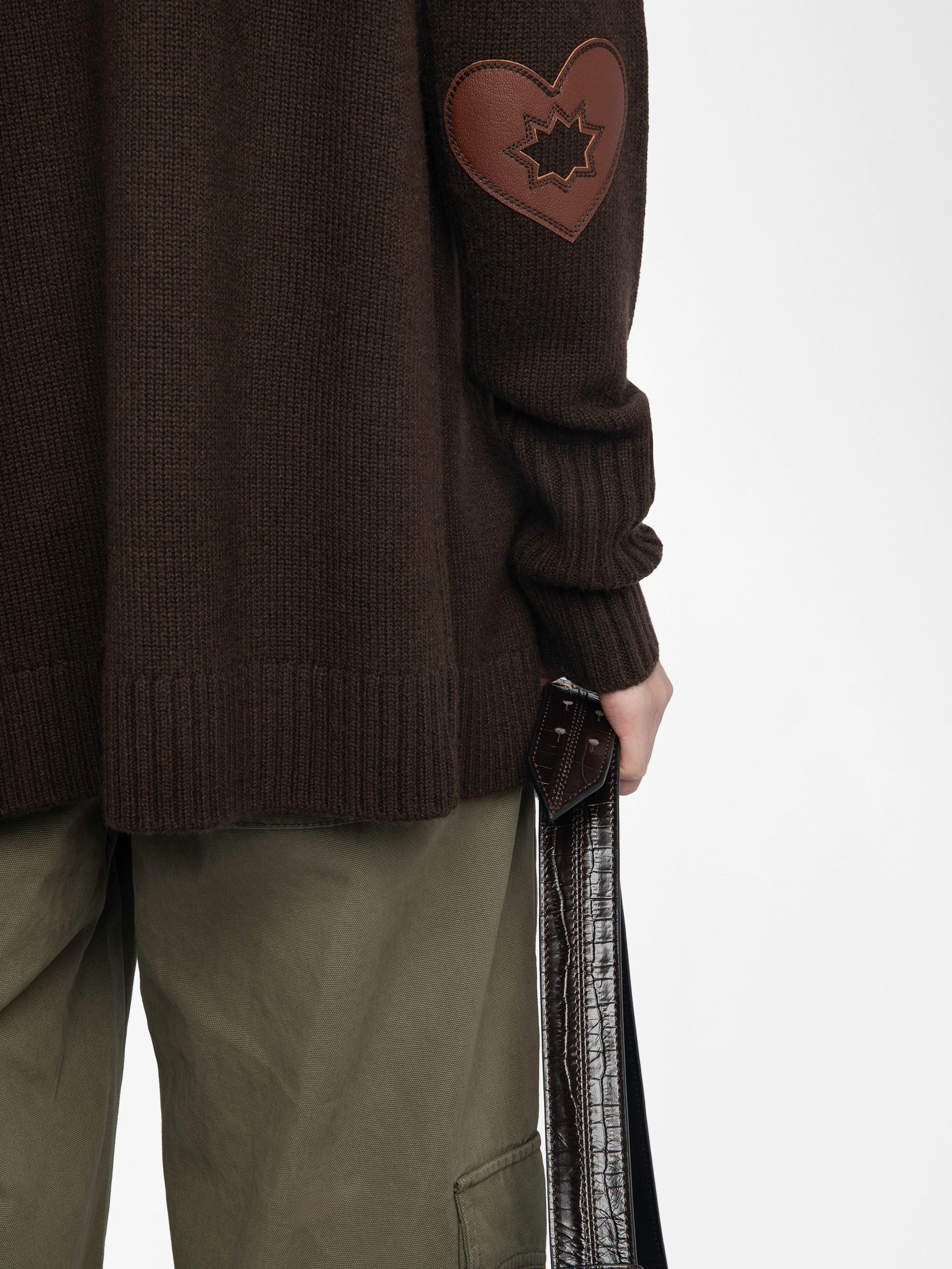 Cardigan Cosya - Hooded cardigan with western patch at elbows.